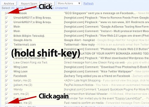 How to Quickly Select Multiple Mails in GMail gmail trick01 How to Quickly Select Multiple Mails in GMail