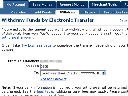 paypal automatically take money from bank account